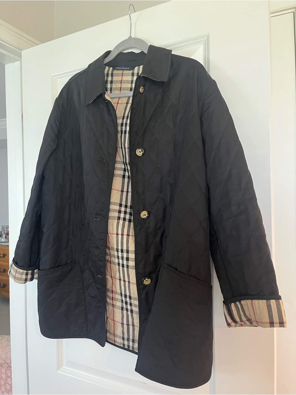 Burberry Beige Plaid Lined Jacket with Black Trim